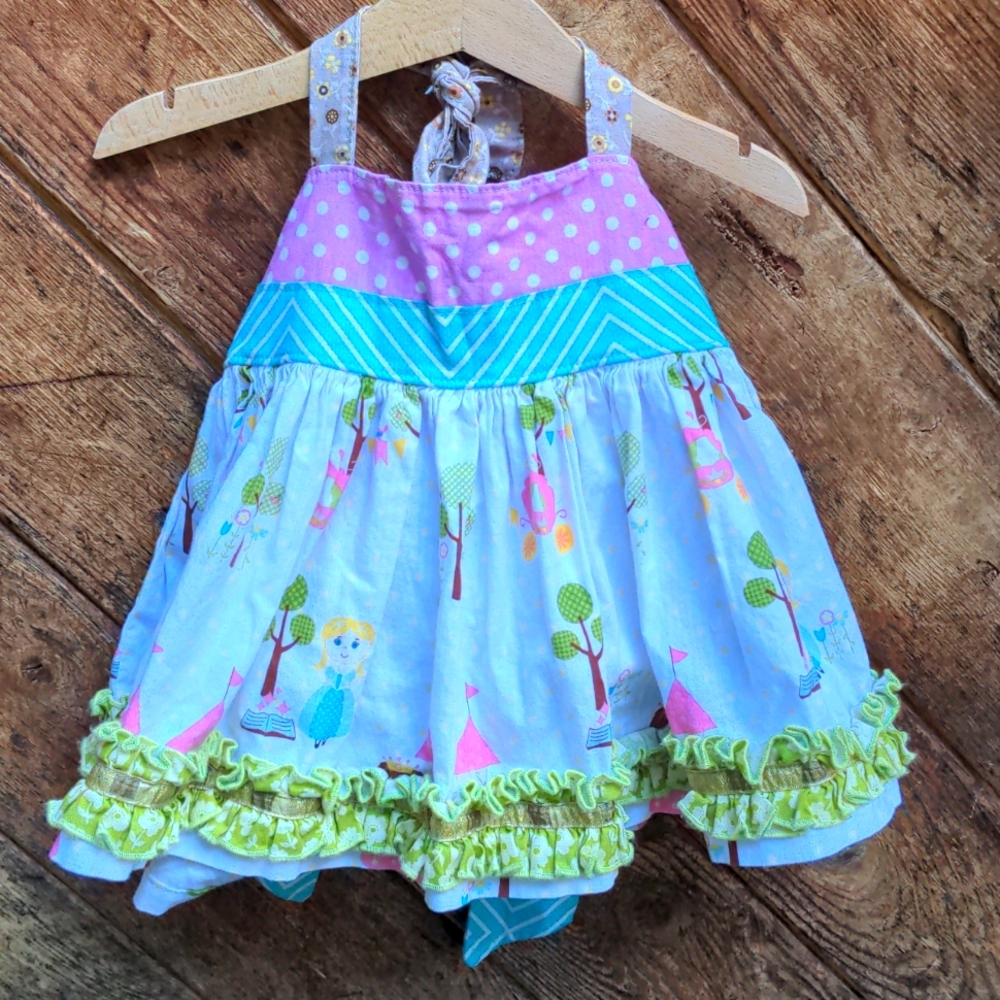Dress or pinafore with gathers & ruffles 12-18